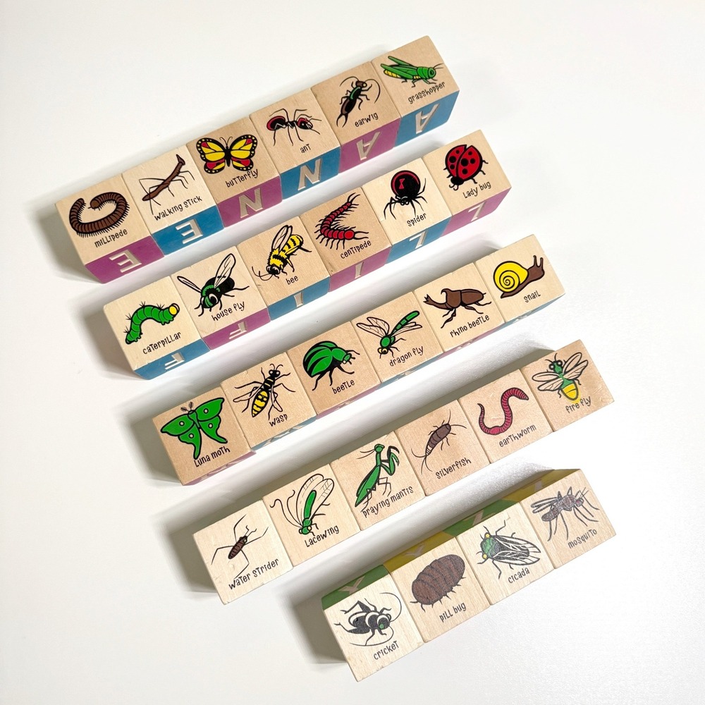 Uncle Goose 28 Insect Bug Blocks Sustainable Wooden Alphabet Complete USA Made